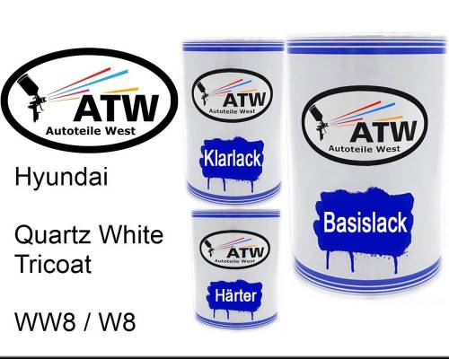 Hyundai, Quartz White Tricoat, WW8 / W8: 500ml Lackdose + 500ml Klarlack + 250ml Härter - Set, von ATW Autoteile West.